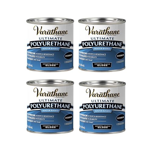 Varathane Water-Based Ultimate Gloss Polyurethane | Water-Based, Crystal Clear, Interior Wood Protection, Fast Dry Time, Scratch Resistance, Covers Up to 62 Sq Ft, Half Pint - color: Gloss, size: 0.25 Quart (Pack of 4)