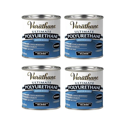 Varathane Water-Based Ultimate Gloss Polyurethane | Water-Based, Crystal Clear, Interior Wood Protection, Fast Dry Time, Scratch Resistance, Covers Up to 62 Sq Ft, Half Pint - color: Gloss, size: 0.25 Quart (Pack of 4)