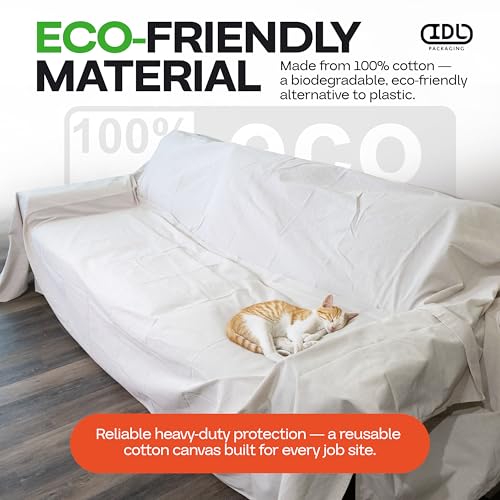 Canvas Drop Cloths 4' x 12', Pack of 2 - Reusable & Eco-Friendly Painters Drop Cloth for Furniture, Surfaces & Floor Protection - 100% Recycled Cotton Canvas Tarp for Home Renovation by IDL Packaging - size: 4' x 12', Pack of 2