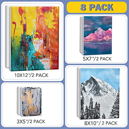 Stretched Canvases for Painting, 8PCS Multi Pack Canvas 3x5”, 5x7”, 8x10”, 10x12”(2 of Each), Acid-Free Wood Frame Blank Canvas, Art Canvas Pre Primed for Acrylic, Oil Painting, Tempera Paintings. - size: 8PCS-4sizes（2 of Each）