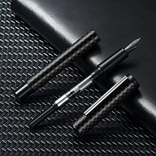Hongdian Black Forest Carbon Fiber Fountain Pen Medium Nib Modern Design Smooth Writing Pen with Refillable Ink Converter and Metal Pen Case Set - color: Carbon Fiber, style: Medium Point