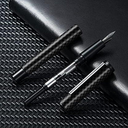 Hongdian Black Forest Carbon Fiber Fountain Pen Medium Nib Modern Design Smooth Writing Pen with Refillable Ink Converter and Metal Pen Case Set - color: Carbon Fiber, style: Medium Point