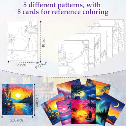 Cholemy 36 Pcs Paint and Sip Kit Gift for Adults 8''x10'',Sunset Coast | Pre Drawn Canvas, Painting DIY Afro Acrylic Painting Kit, Wood Easel Brushes, Date Night Bulk, Summer Halloween Party - style: Sunset Coast