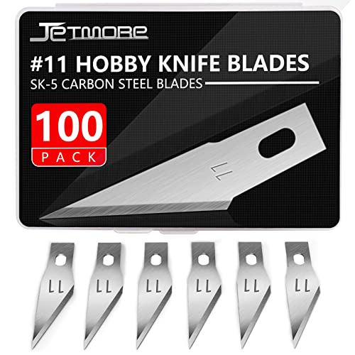 JETMORE 100 Pack Exacto Knife Blades, Hobby Knife Blades for Carving & DIY | Sharp SK5 edges come in a storage case, craft knife blades suit paper, vinyl and stencils, while hobby blades handle details - size: #11