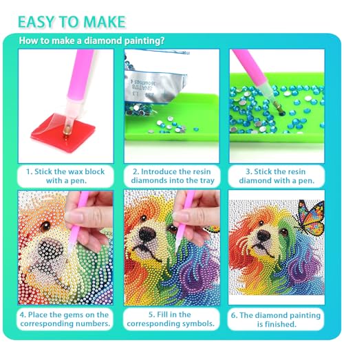 UiSdfuy Diamond Art Kits for Kids,Arts & Crafts for Kid Ages 8-12,Diamond Art for Kids,Gem Art 4 Pack Diamond Painting 6" X 6" (4-Dog) - color: 4-dog