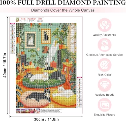 EIBEILI Cat Diamond Art Kits for Adults,Animals Diamond Painting Kits for Adults Beginner,5D DIY Full Round Drill Diamond Dots Paintings for Home Wall Decor Gift 12X16inch - color: DP02476