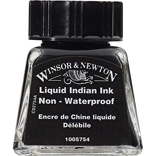 Winsor & Newton Drawing Ink, 14ml Bottle, Liquid Indian Ink | Fast-drying, transparent & water-resistant; Outstanding Color Brilliance; Perfect for brush, dip pen, airbrush applications. - color: Liquid Indian Ink, style: 14ml Bottle