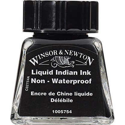 Winsor & Newton Drawing Ink, 14ml Bottle, Liquid Indian Ink | Fast-drying, transparent & water-resistant; Outstanding Color Brilliance; Perfect for brush, dip pen, airbrush applications. - color: Liquid Indian Ink, style: 14ml Bottle