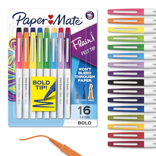 Paper Mate Flair Felt Tip Pens, Bold Tip (1.2 mm), 16 Count - Back to School, Teacher Supplies, Arts & Crafts - style: Bold Tip