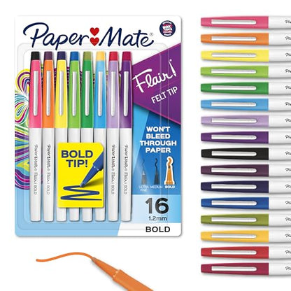 Paper Mate Flair Felt Tip Pens, Bold Tip (1.2 mm), 16 Count - Back to School, Teacher Supplies, Arts & Crafts - style: Bold Tip