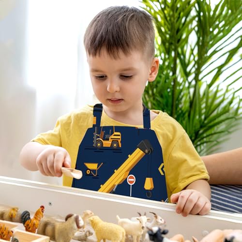 PLULON 4 Pcs Aprons with Pockets Painting Apron for Kids, Kids Apron Adjustable Strap Engineering Vehicles Bulldozer Excavator Truck Apron for Painting Cooking Baking Girls Boys, 3-8 Years - color: Multicolor Truck