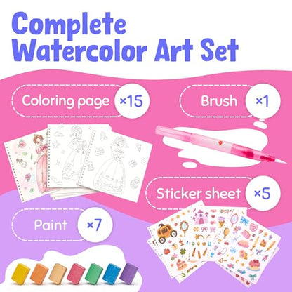 JoyCat Mix & Match Paint with Water Coloring Books with Stickers (Princess) - style: Princess