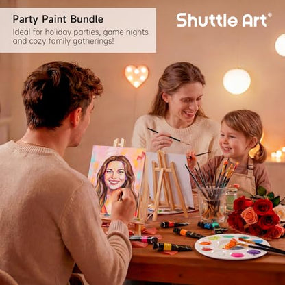 Shuttle Art 87 Pack Acrylic Painting Kit, Paint Kit with 3 Packs 15-Color Acrylic Paint, 3 Wooden Easels, Canvas, Brushes & Palettes, Art Painting Supplies for Adults, Kids & Beginners - size: 87 Pack