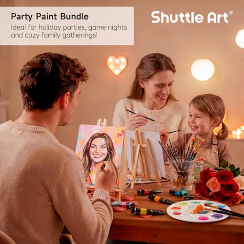 Shuttle Art 87 Pack Acrylic Painting Kit, Paint Kit with 3 Packs 15-Color Acrylic Paint, 3 Wooden Easels, Canvas, Brushes & Palettes, Art Painting Supplies for Adults, Kids & Beginners - size: 87 Pack