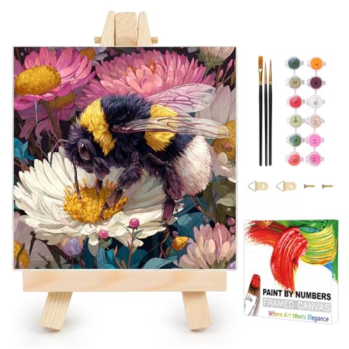 AUKELHJ Framed Paint by Numbers Kit for Adults, Bee, 10x10 inch - color: 08-Bee