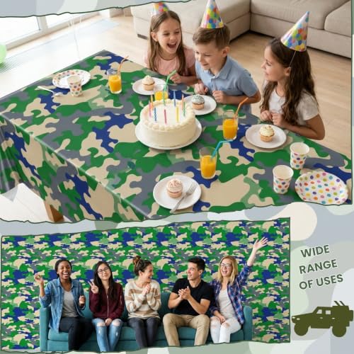 100FT x 54IN Camouflage Plastic Tablecloth Roll with Slide Cutter Box | Heavy Duty Disposable Green Camo Table Cover Wall Backdrop for Picnic, Birthday, Camouflage Party Supplies - color: Green Camo, size: 1200" x 54" (Rectangular)