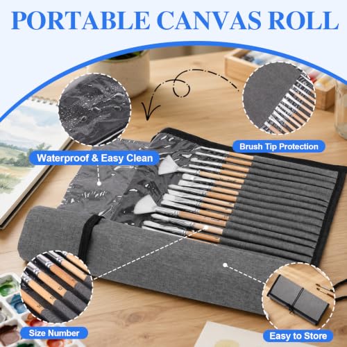 3 Pack Canvases for Painting with Multi Pack 11x14, 5x7, 8x10, Painting Canvas for Oil & Acrylic Paint, ESRICH 25Pcs Paint Brushes Set, 7 Shapes Paintbrushes for Acrylic Painting