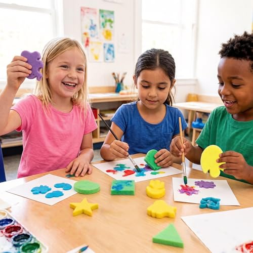 30 Pcs Shape Sponge Paint, Sponge Paint Brushes for Acrylic Painting, Wooden Handle Craft Sponges for DIY, Crafts and Kids Arts - style: 30 Pcs Shape Sponge