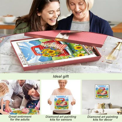 Acudotr Truck Sunflower Diamond Art Kits for Adults, Home Decor, 12x12In