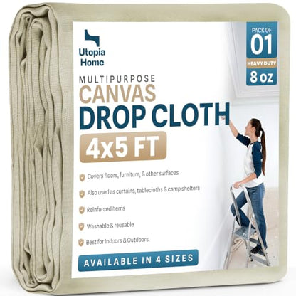 Canvas Drop Cloth 4x5 Ft, Drop Cloth for Painting, 1 Pack | Washable and Reusable, Canvas Fabric, Furniture & Floor Protection, Highly Absorbent, Duck Dropcloth - size: 4ft X 5ft ( Pack of 1 )