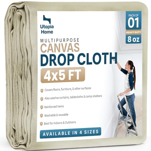 Canvas Drop Cloth 4x5 Ft, Drop Cloth for Painting, 1 Pack | Washable and Reusable, Canvas Fabric, Furniture & Floor Protection, Highly Absorbent, Duck Dropcloth - size: 4ft X 5ft ( Pack of 1 )