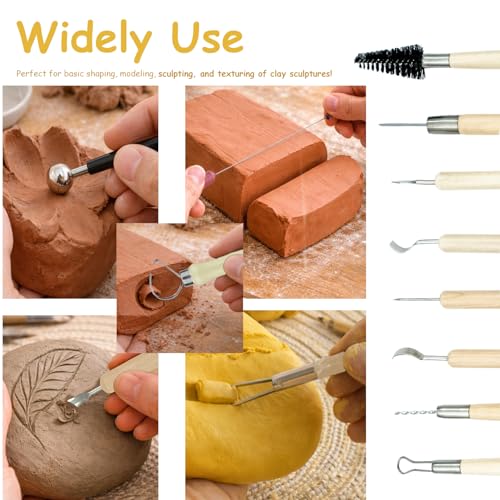 OMTRS Clay Sculpting Tools Kit, Pottery Clay Tools for Adult, Beginners and Artists, Pottery Carving Kit for Pottery, Dotting, Molding, Shaping (Natural) - color: Natural