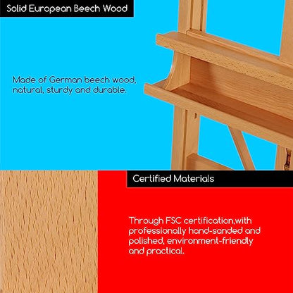 MEEDEN Large Studio H-Frame Beech Wood Artist Easel - Adjustable Movable Tilting Easel, Floor Painting Easel Stand, Holds Canvas Art up to 48" - color: Natural, size: Easel with Wheels