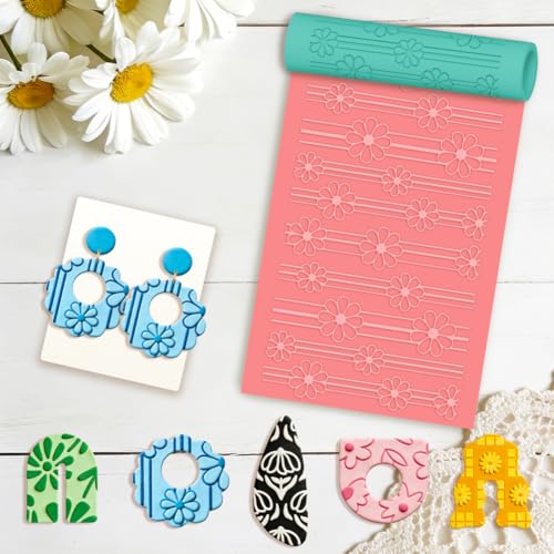 beinkmake 5Pcs Daisy Pattern Polymer Clay Texture Rollers, Plastic Clay Tools with Storage Case for DIY Jewelry Making, Scrapbooking, Pottery Crafting - color: Daisy
