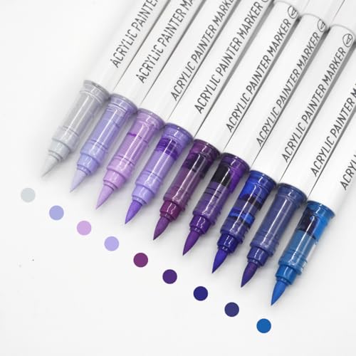 Water Based Acrylic Paint Markers, 9 Colors Paint Pen Set - color: Calaxy Purple