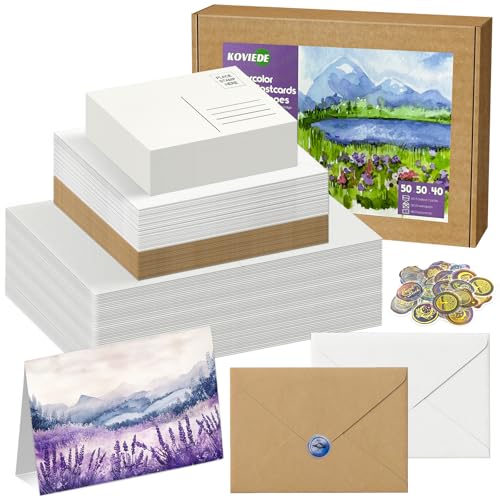 50 Pack Foldable Watercolor Cards with Envelopes 5"X7" - size: 5x7" Cards*50+4x6" Postcards*40