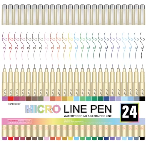01 Micro Pen, Waterproof Archival Ink, 0.25mm Fineliner Ink Pens for Artist Illustration, Sketching, Anime, Manga, Technical Drawing and Scrapbooking, Fine Point Pen with 24 Colors - color: 24 Colors