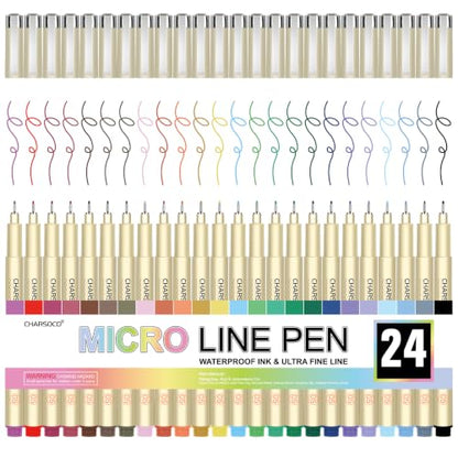 01 Micro Pen, Waterproof Archival Ink, 0.25mm Fineliner Ink Pens for Artist Illustration, Sketching, Anime, Manga, Technical Drawing and Scrapbooking, Fine Point Pen with 24 Colors - color: 24 Colors