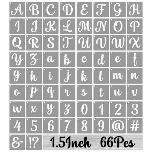 BAMIDELE 1.5 Inch Alphabet Letter Stencils for Painting, 66 Pcs Reusable Plastic Calligraphy Letter Stencils and Numbers Template Kit for Painting on Wood, Chalkboard, Fabric, Door Porch, Wall Art - size: 1.5 Inch