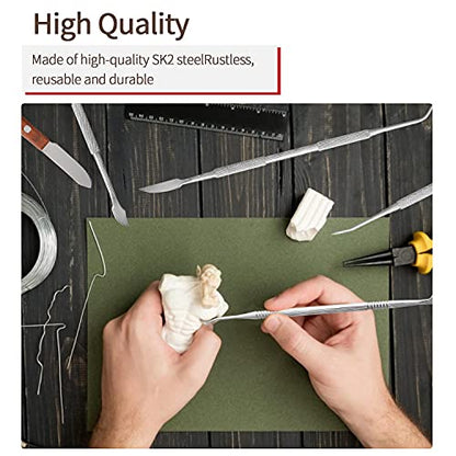 Dental Wax Carver Tools Set with Case - 10pcs Stainless Steel Double-Ended Wax Knife Mixing Spatula Knife Mechanic's wax knife kit for Dental Pottery Sculpting Plaster Carving