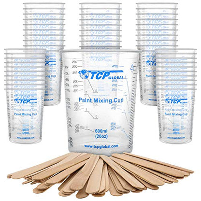 TCP Global 20 oz. (600ml) Graduated Plastic Mixing Cups - Box of 50