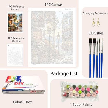 Muzagroo Paint by Numbers Oil Painting Kits for Adults DIY Streetscape Oil Painting for Beginners Hand Crafts Kits with Brushes and Acrylic Paints 16x20 inches (Streetscape) - color: Streetscape