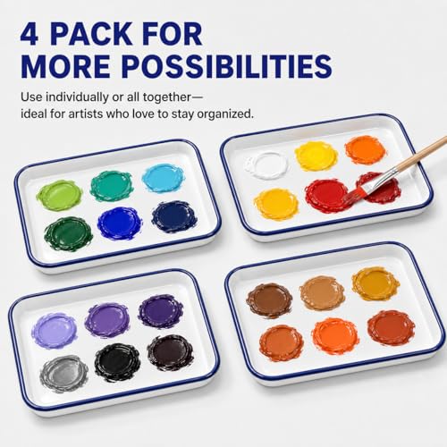 Elsjoy 4 Pack Enamel Butcher Tray, 10.8 x 7.7 Inch Rectangular Paint Palette Enamel Tray, Vintage Enamelware for Painting, Food Storage