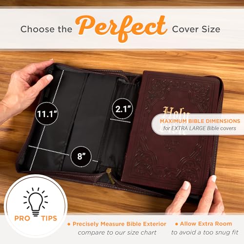 Christian Art Gifts Classic Vegan Leather Bible Cover for Men & Women: Hope & Future Encouraging Scripture Verse, Debossed Design, Sturdy Easy Carry Case, Pockets, Pen Loops Storage, Brown/Tan, XL - size: Extra Large