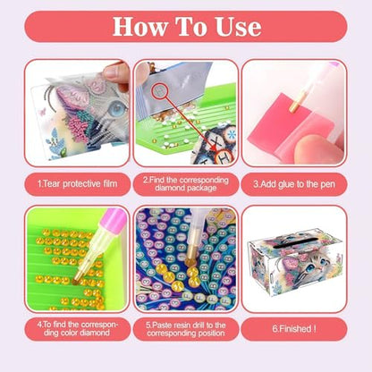 LSQFS DIY Diamond Art Tissue Box Kit,Cat,Ideal Gift,1PC - color: Cat 1