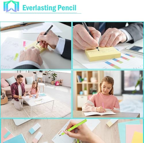 6 Sets Everlasting Pencil, Infinity Pen, NO-Sharpening Pencils for Writing Drawing Students Sustainable for Home Office School Supplies (6 Pens + 6 Erasers + 8 Replaceable Nibs) - color: Black+White