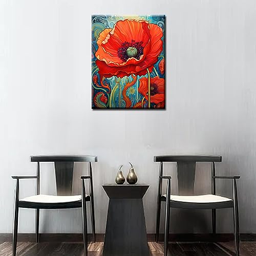 Tucocoo Red Poppy Paint by Bumbers for Adults Abstract Poppy DIY Paint by Numbers Acrylic Paint Canvas Graffiti Red Flowers Abstract Red Flower Scenery Painting Kits Art 16x20 Inch（Without Frame） - color: Abstract Flower 04, size: 16''x20''(DIY Frame)
