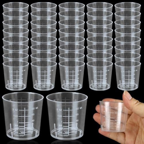 LANIAKEA 200PCS 2oz/60ml Plastic Mixing Cups Transparent Scale Cups with Graduated Liquid Mixing Cup for Resin, Laboratory, Acrylic Paint Art, Medicine
