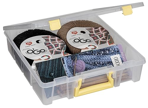 ArtBin Super Satchel 1-Compartment Craft Storage Box, Yellow Latches | One Open Compartment, 15.2 x 8 x 6.2 Inches, Secure Latches, Stackable, Clear Durable Polypropylene - color: Yellow, size: 1 Pack