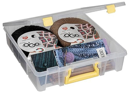 ArtBin Super Satchel 1-Compartment Craft Storage Box, Yellow Latches | One Open Compartment, 15.2 x 8 x 6.2 Inches, Secure Latches, Stackable, Clear Durable Polypropylene - color: Yellow