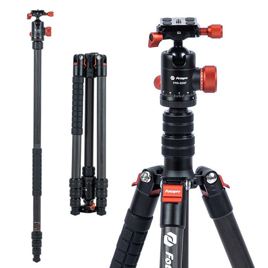 Fotopro 73"/185cm Carbon Fiber Travel Tripod for Camera, 360° Panorama Ball Head, Arca Quick Release Plate and Bag, Detachable Monopod for DSLR Camera Camcorder, Load up to 22lbs/10kg. Plus Orange - color: Orange, size: 73" Plus (Carbon Fiber)