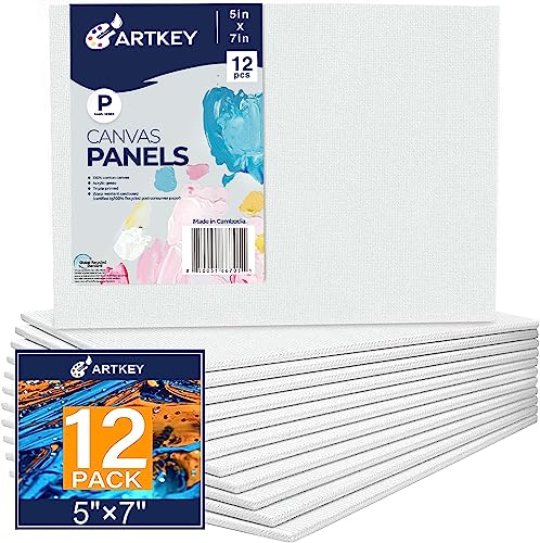 Canvas Boards 5x7 Inch 12-Pack, 10 oz Primed 100% Cotton White Blank Canvases for Painting, Art Paint Canvas Panels for Acrylic Oil Watercolor Tempera Paints - size: 5"x7", style: 12-Pack