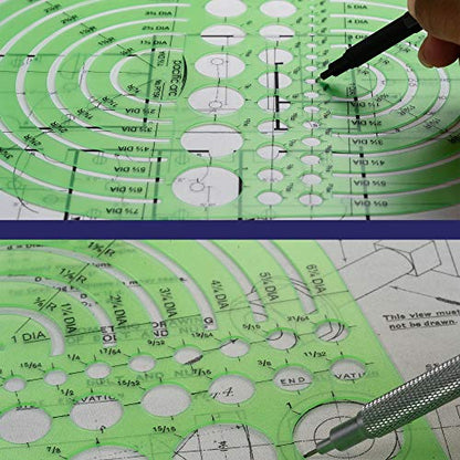 Pacific Arc Circles Radius Master Template Guide, from 1/2 Inch to 3 3/4 Inch Radius and 36 Perfect Circles from 3/64 to 1 Inches - style: Circle Radius