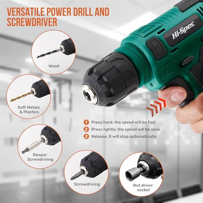 Hi-Spec 8V USB Power Drill Driver and Home Tool Kit with Toolbox Set, Green - color: Green, size: 70-Piece