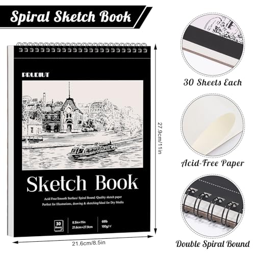 4 Pack Sketch Books 8.5 × 11 in, Top Spiral, 30 Sheets Each, Drawing Pad - color: Black, size: 8.5 × 11Inch（4 Pack）