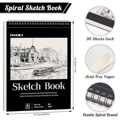 4 Pack Sketch Books 8.5 × 11 in, Top Spiral, 30 Sheets Each, Drawing Pad - color: Black, size: 8.5 × 11Inch（4 Pack）